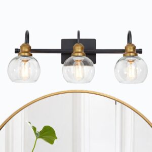 3-Light Bathroom Vanity Light, 22.5-Inch, Matte Black with Brushed Gold