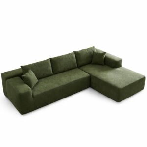 Spacious Right-Facing Corner Sectional – Ultra-Soft Green Velvet Upholstery