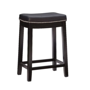 26-Inch Black Finish Wood Bar Stool with Upholstered Seating
