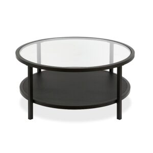 Modern Round Glass Coffee Table, Blackened Bronze