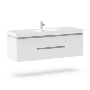 48" Glossy White Wall-Mount Vanity with Single Undermount Sink