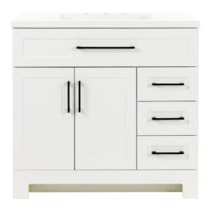 36" White Single Sink Bathroom Vanity with Marble Top