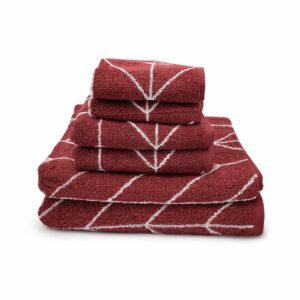 6-Piece Merlot Cotton Towel Set with Jacquard Pattern, 550 GSM