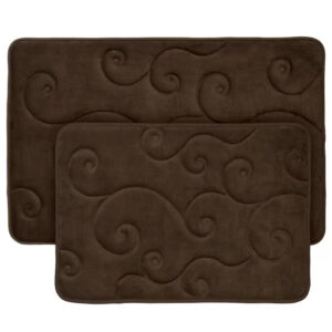 2-Pack Chocolate Rubber Memory Foam Bath Mats, 32.25" x 20.25"