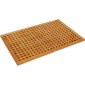 24-Inch x 36-Inch Teak Wood Bath Mat with Slip-Resistant Grips