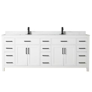 84" White Double Sink Bathroom Vanity with Marble Top