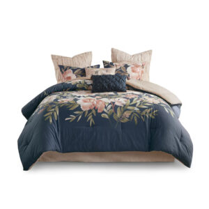8-Piece Navy King Floral Comforter Set