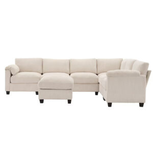Contemporary Beige Fabric Modular Sectional – Oversized 6+ Seater