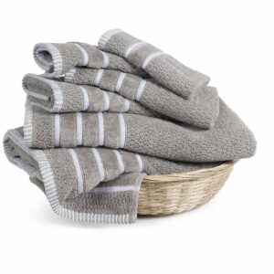 Taupe/White 6PC Cotton Bathroom Towel Set, Soft & Stylish