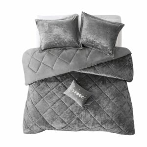 4-Piece Grey King/California King Velvet Comforter Set