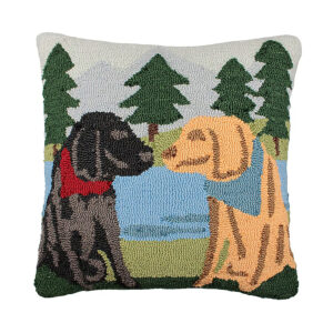Decorative Lake-Themed Dog Print Square Throw Pillow