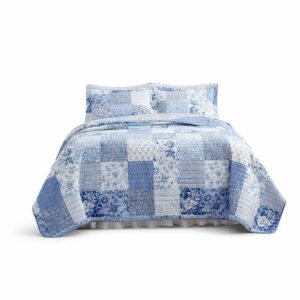 2-Piece Blue Twin Quilt Set with Paisley Patchwork Design