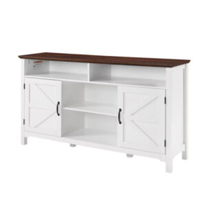 Modern Farmhouse TV Cabinet with Walnut Accents for 65-Inch Televisions