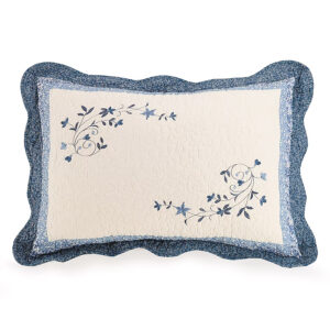 Blue King Cotton Pillow Case with Traditional Dahlia Design