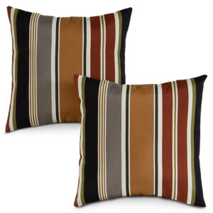 Set of 2 Square Accent Pillows in Brick Red Stripe