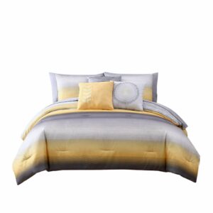 10-Piece Queen Comforter Set in Yellow and Grey Tones