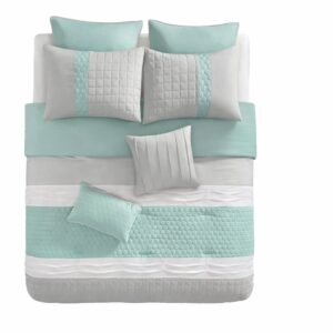 8-Piece King Comforter Set in Seafoam and Grey Tones