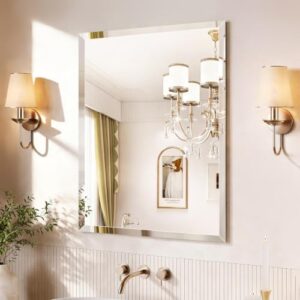 48"x 30" Large Frameless Beveled Mirror,1" Beveled Edge Frameless Bathroom Wall Mirror,Large Tempered Beveled Bathroom Mirror for Over Sink,Tempered Shatterproof Wall Mirrored for Bathroom
