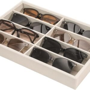 8-Slot Velvet Sunglasses Organizer Tray Beige