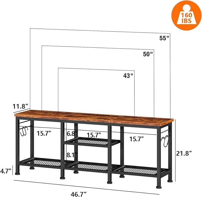TV Stand for TVs up to 55 Inch, Entertainment Center with Open Storage Shelves, Media Console Table with Soundbar Shelf for Living Room, Bedroom, Rustic Brown - Image 4