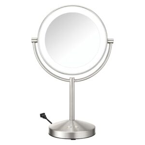 Conair 8.5" LED Lighted Vanity Mirror with 10X Magnification, Double-Sided Makeup Mirror, 3 Color Light Modes, 360° Rotation, Satin Nickel Finish