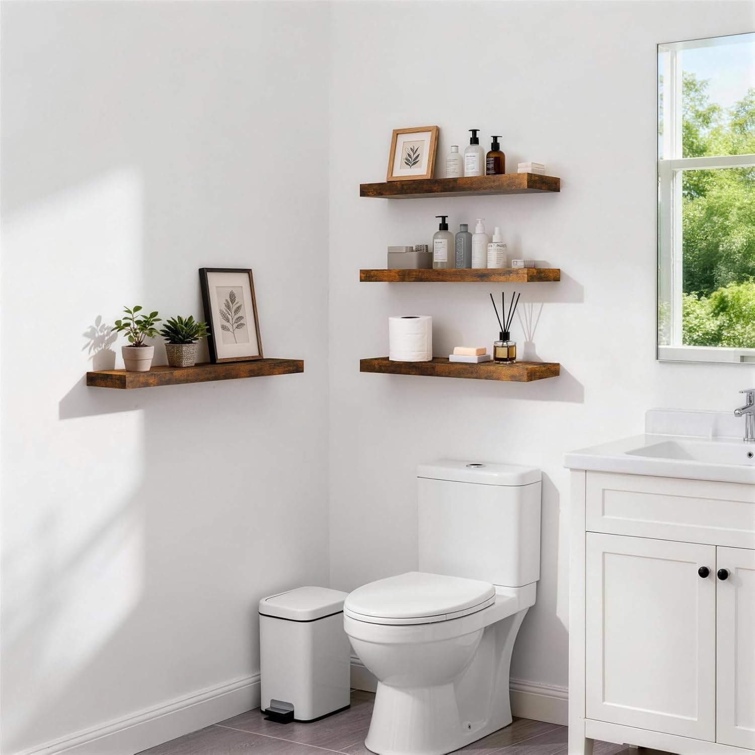 Floating Shelves Set of 2, 22.5 inches Farmhouse Rustic Wood Wall Mounted Shelves for Bathroom, Bedroom, Living Room or Kitchen, Hanging Shelf Decor Book with 22lbs Capacity, Rustic Brown - Image 2