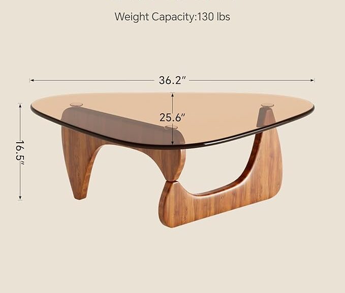 Mid Century Modern Coffee Table with Glass Top & Wood Frame, 36 Inch Brown Walnut Center Table for Living Room, Stylish Modern Accent Furniture - Image 2