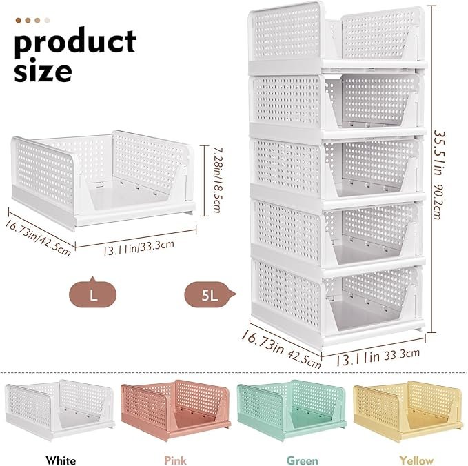 5-Pack Stackable Closet Organizer Baskets Foldable - Image 2
