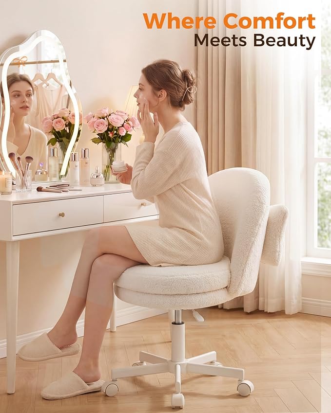 Tall Office Chair with Wheels, Adjustable Vanity Desk Chair with Back, Ergonomic Armless Computer Chair, Bow Lumbar Pillow, Swivel Task Chair - Image 3
