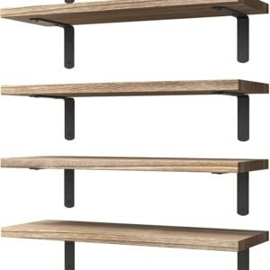 Set of 6 Wood Floating Wall Shelves Rustic Brown