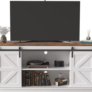TV Stand for 65 Inch TV, Entertainment Center with Storage Cabinets and Sliding Barn Doors, Mid Century Modern Media TV Console Table for Living Room Bedroom (Bright White) Visit the JUMMICO Store
