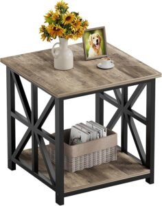 24" Large End Table with 2-Tier Shelf Grey Wash