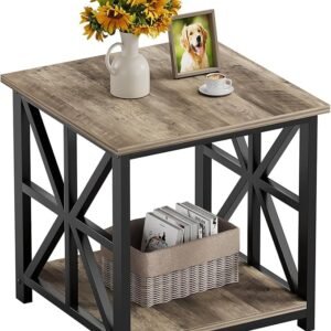 24" Large End Table with 2-Tier Shelf Grey Wash