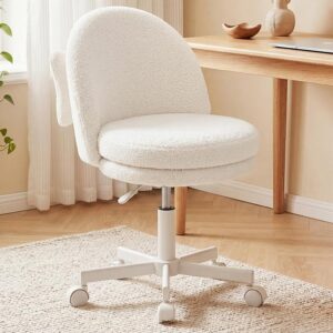 Tall Office Chair with Wheels, Adjustable Vanity Desk Chair with Back, Ergonomic Armless Computer Chair, Bow Lumbar Pillow, Swivel Task Chair