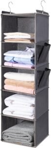 5-Shelf Hanging Closet Organizer with Side Pockets Grey