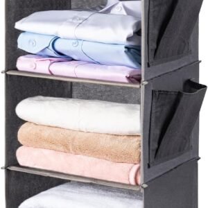 5-Shelf Hanging Closet Organizer with Side Pockets Grey