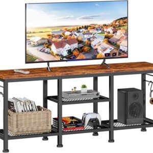 TV Stand for TVs up to 55 Inch, Entertainment Center with Open Storage Shelves, Media Console Table with Soundbar Shelf for Living Room, Bedroom, Rustic Brown