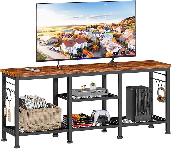 TV Stand for TVs up to 55 Inch, Entertainment Center with Open Storage Shelves, Media Console Table with Soundbar Shelf for Living Room, Bedroom, Rustic Brown