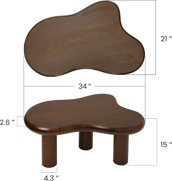 34 Inch Cloud Coffee Table, Modern Wood Center Table with 3-Leg Design, Walnut Accent Coffee Table for Living Room, Bedroom, Balcony & Patio - Image 2