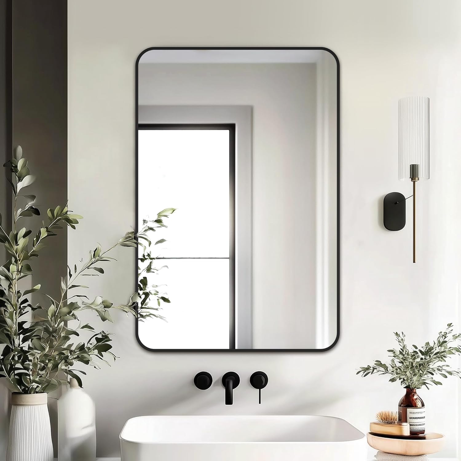 Delma Bathroom Vanity Mirror, Black Framed Bathroom Mirror for Over Sink, High-Definition Bathroom Mirror, Versatile Bathroom Vanity Mirror, Hangs Horizontally or Vertically(30x20, Black) - Image 2