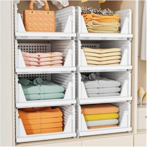 5-Pack Stackable Closet Organizer Baskets Foldable