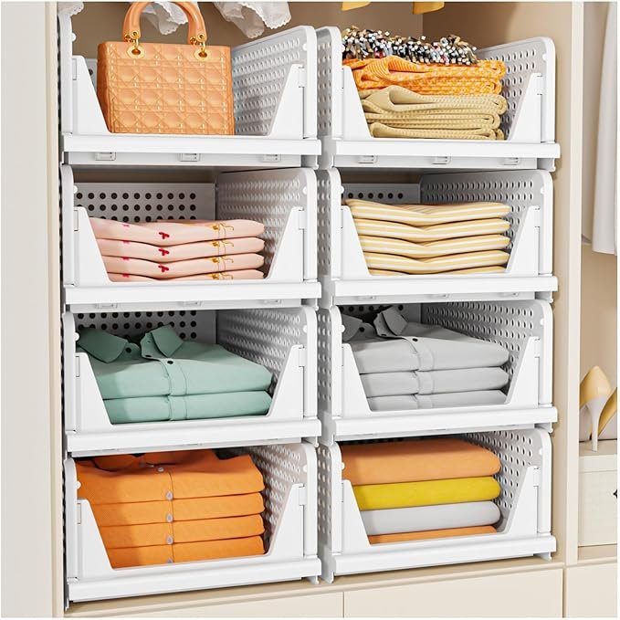 5-Pack Stackable Closet Organizer Baskets Foldable