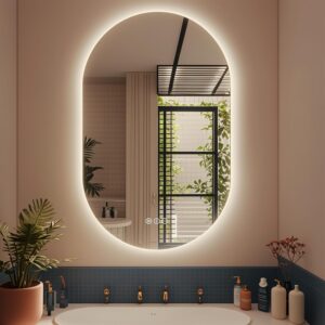 Oval Backlit LED Bathroom Mirror, 40x24 Pill-Shaped Lighted Vanity Mirror with Lights for Wall, Dimmable, 3 Colors Lighting, Anti-Fog, Memory Function (Horizontal/Vertical)
