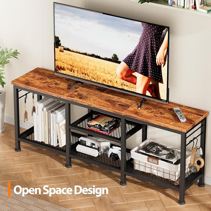 TV Stand for TVs up to 55 Inch, Entertainment Center with Open Storage Shelves, Media Console Table with Soundbar Shelf for Living Room, Bedroom, Rustic Brown - Image 3