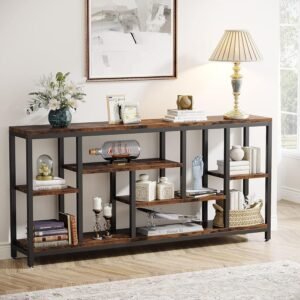 70.9" Extra Long Console Table with 3-Tier Shelves