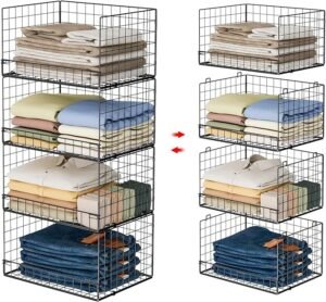 4-Tier Stackable Closet Organizer Shelves Black