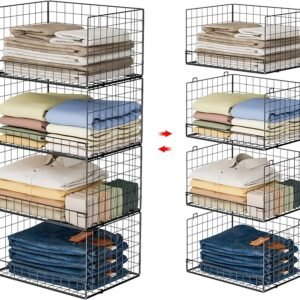 4-Tier Stackable Closet Organizer Shelves Black