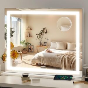 23" x 18" Vanity Mirror with Lights,LED Makeup Mirror,Hollywood Mirror with 3 Color Modes & Adjustable Brightness,Vanity Mirror Square White
