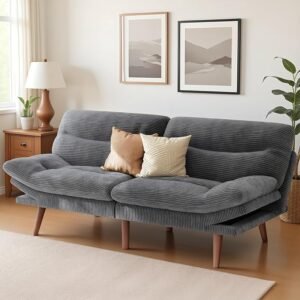 66.02" Corduroy Futon Sofa Bed Grey
