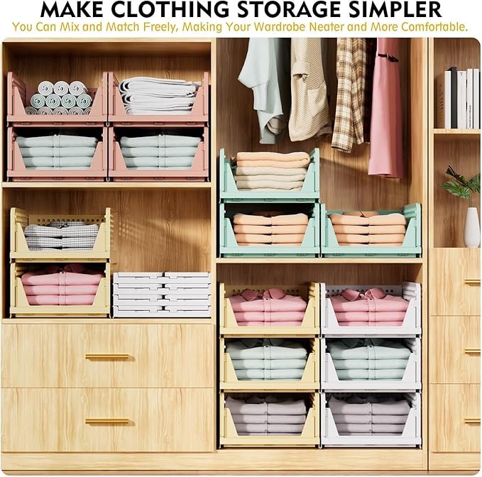 5-Pack Stackable Closet Organizer Baskets Foldable - Image 3